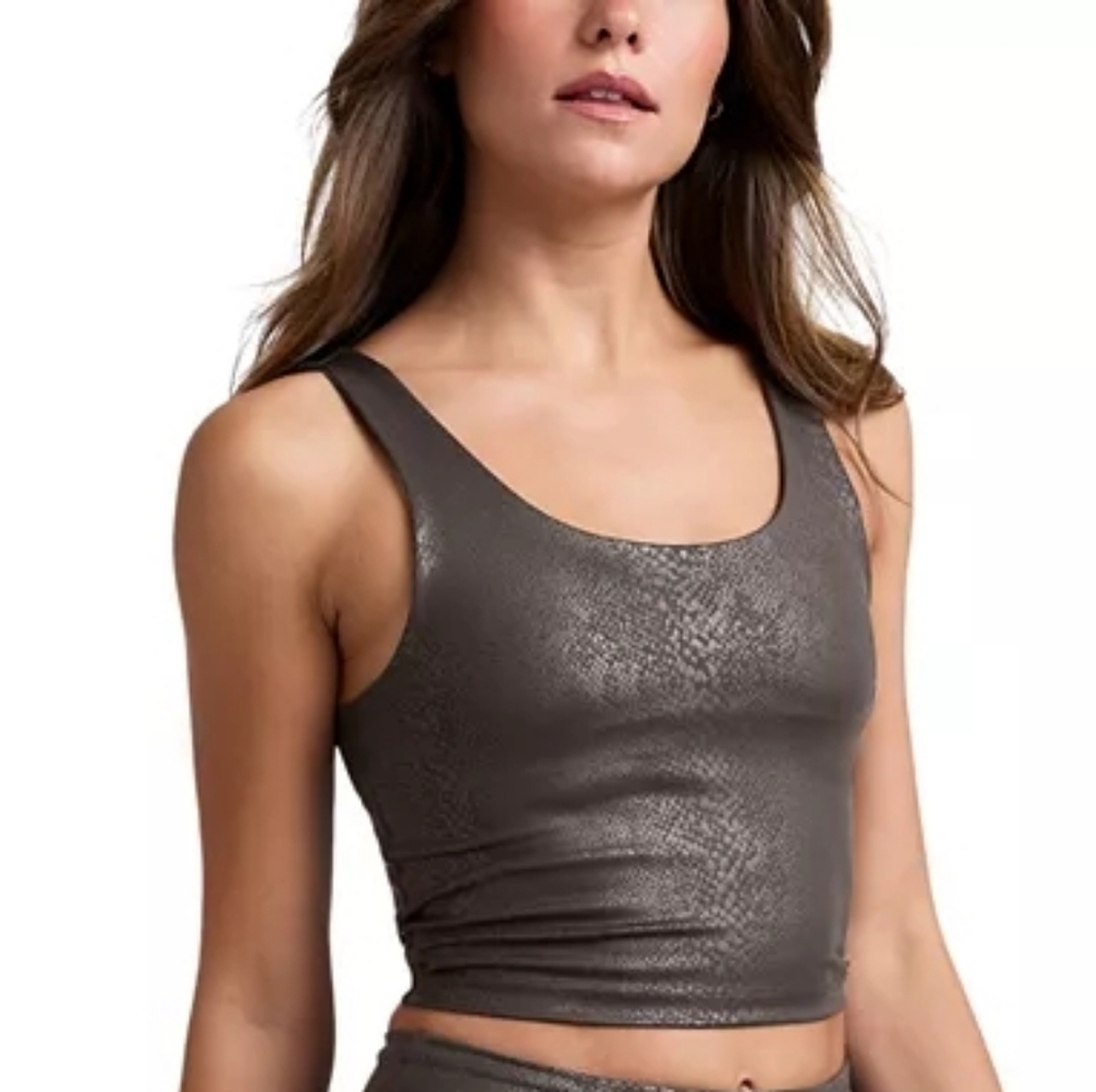 Beyond Yoga Espresso Brown Snakeskin Powershine Sport & Street Cropped Top XS